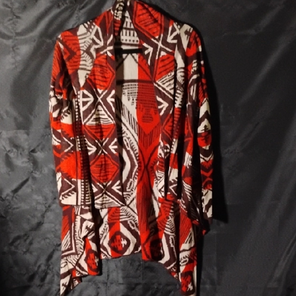 Chesley Red and White Geometric Cardigan